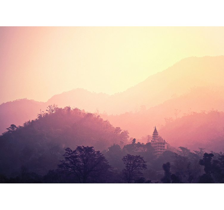 Uitzicht op de bergtempel foto behang natuur - TenStickers