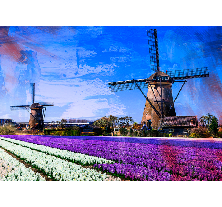 Tulpenveld windmolens fotobehang steden en landen - TenStickers