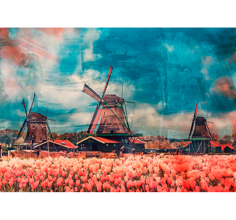 Tulpenvelden en windmolens fotobehang steden en landen - TenStickers