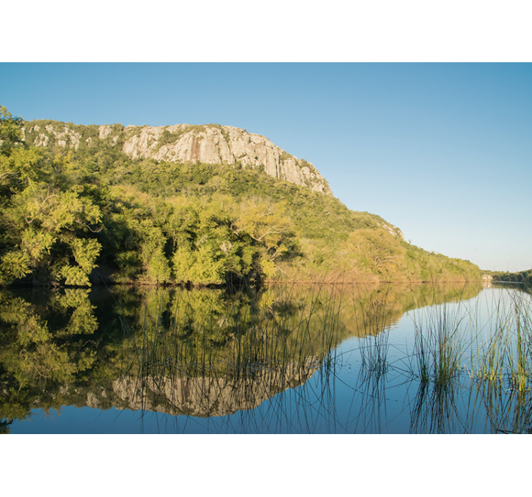 Berg reflectie scène fotobehang landschap - TenStickers