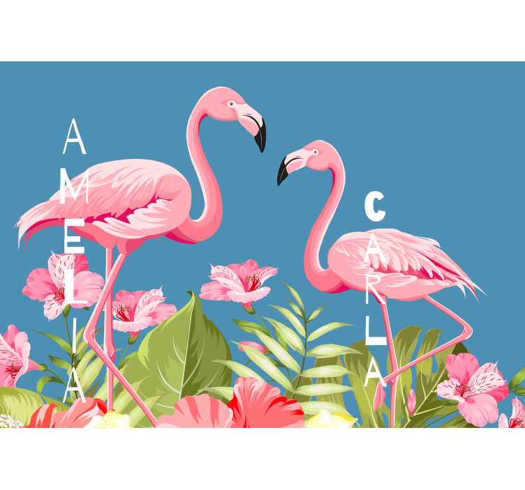 Flamingo's en bloemen fotobehang dieren - TenStickers