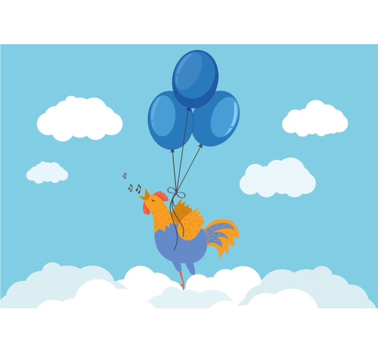 Foto behang kinderkamer zingende haan ballonnen - TenStickers