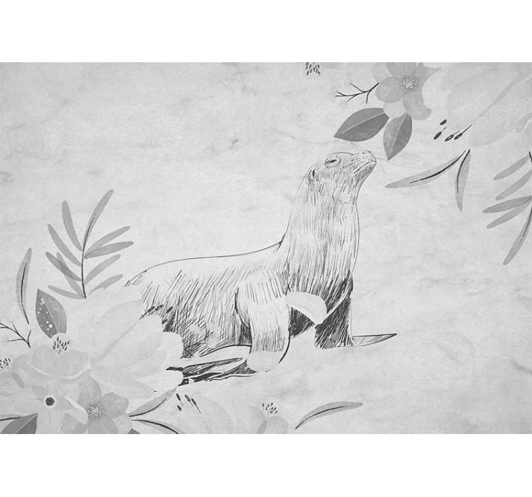 Badkamer fotobehang zeehond tussen bloemen - TenStickers