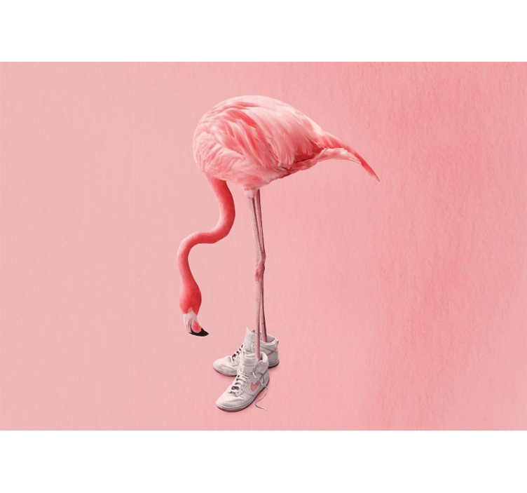 Foto behang diverse dieren flamingo in sneakers - TenStickers