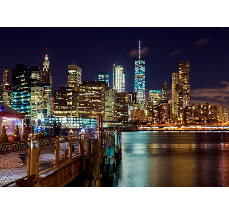 Foto behang new york stedelijke nacht skyline - TenStickers