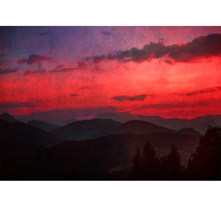 Foto behang bergen dramatische bergzonsondergang - TenStickers