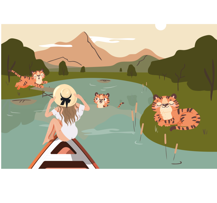 Foto behang kinderkamer tijger avontuur scène - TenStickers