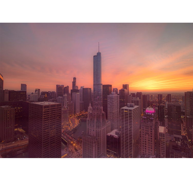 Fotobehang steden en landen chicago skyline zonsondergang - TenStickers