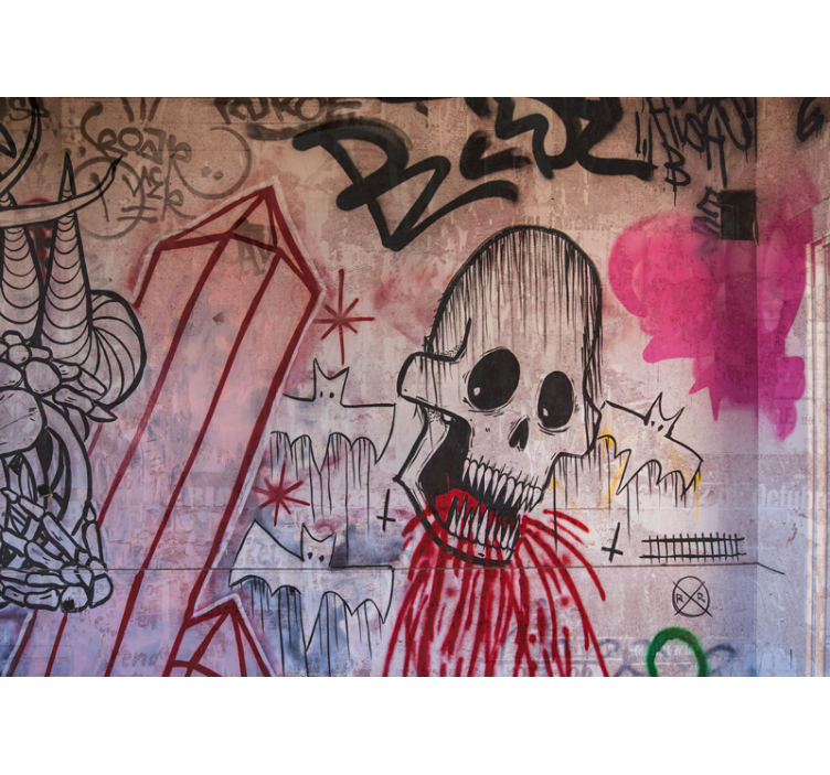 Graffiti fotobehang skull en vleermuizen - TenStickers