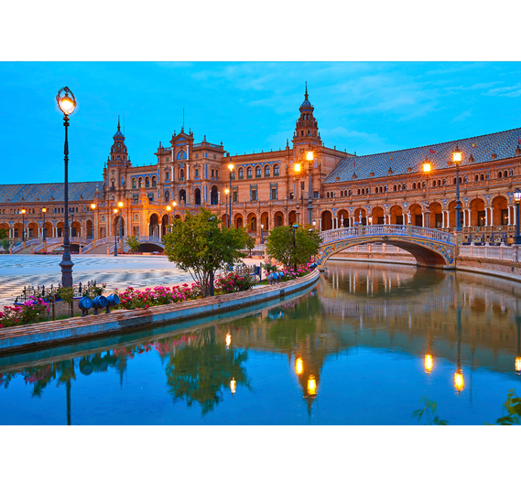 Spaanse pleinavond fotobehang stad - TenStickers