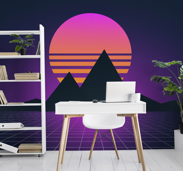 3d behang geometrische zonsondergang scène - TenStickers