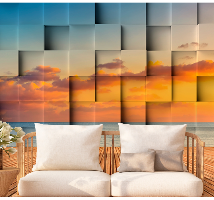 3d behang sunset oceaanzicht - TenStickers