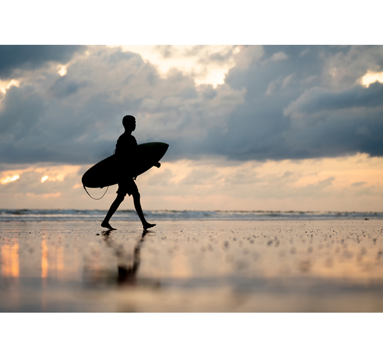 Surfer silhouet fotobehang strand - TenStickers