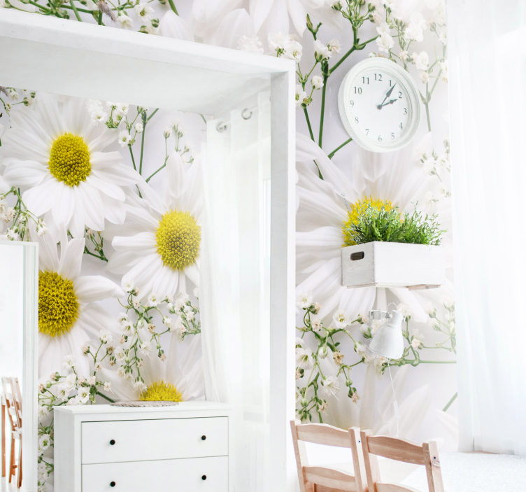 Fotobehang bloemen witte madeliefjes cluster - TenStickers