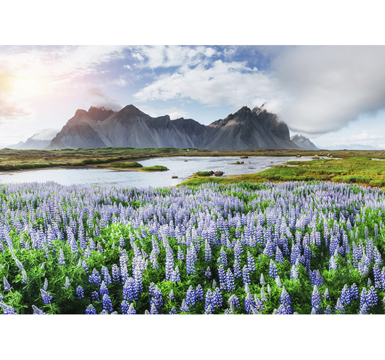 Foto behang bergen lush blauwe lupines - TenStickers