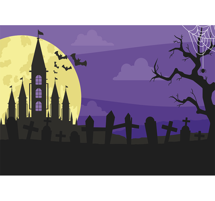 Fotobehang halloween spookachtig kasteel decor - TenStickers