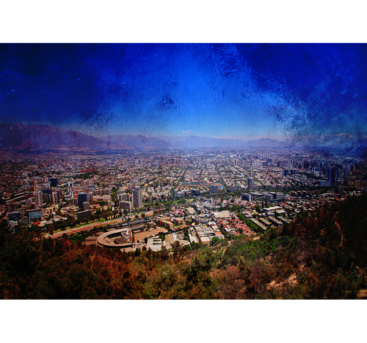 Panoramisch wazig uitzicht fotobehang steden en landen - TenStickers