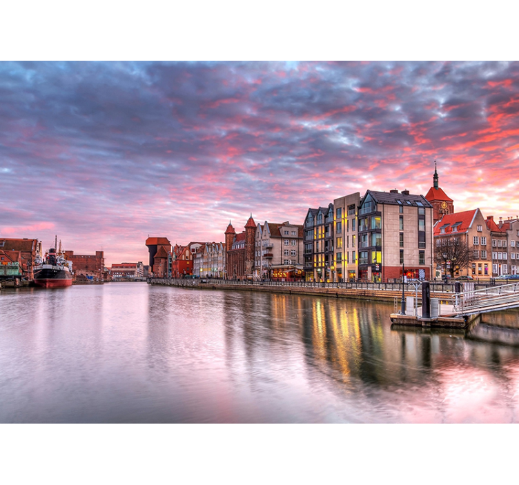 Fotobehang steden en landen gdansk haven zonsondergang - TenStickers