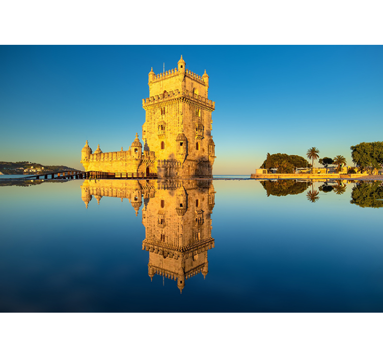Fotobehang steden en landen belem tower reflectie - TenStickers