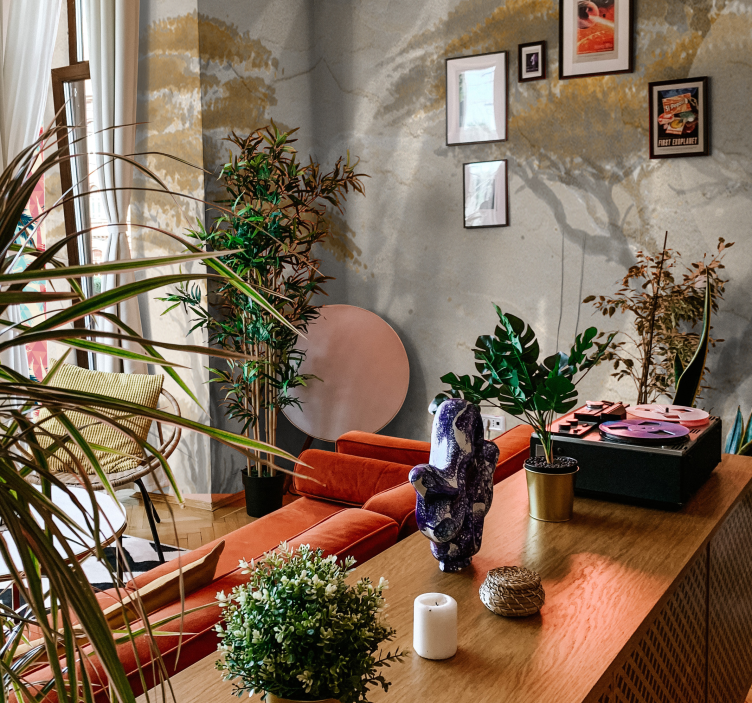 Sierlijke boomsilhouetten fotobehang woonkamer - TenStickers