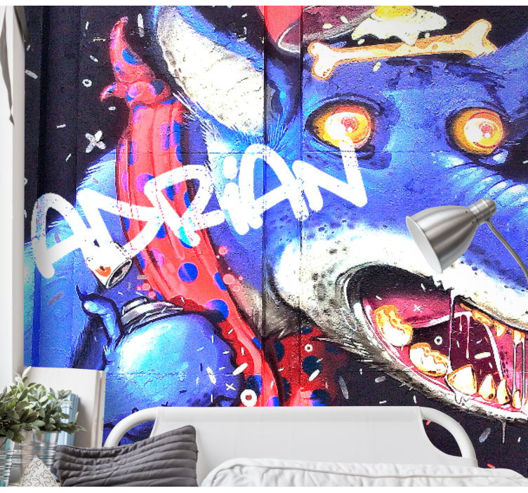 Aanpasbare blauwe wolf graffiti fotobehang - TenStickers