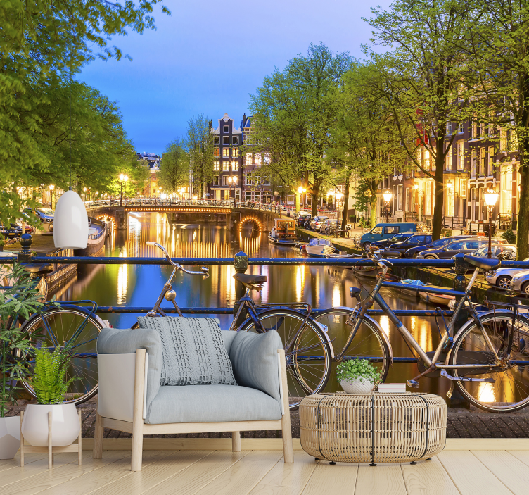 Amsterdamse gracht schemering foto behang Amsterdam - TenStickers