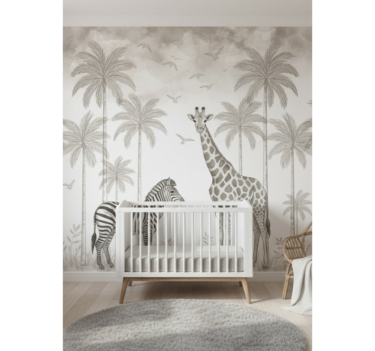 Babykamer fotobehang monochrome jungleprint - TenStickers