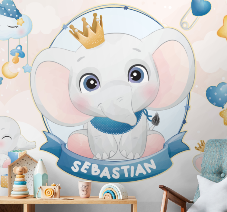 Babykamer fotobehang schattig olifanten ontwerp - TenStickers