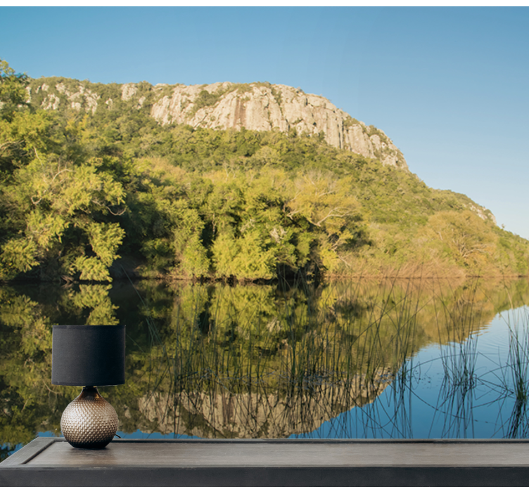 Berg reflectie scène fotobehang landschap - TenStickers