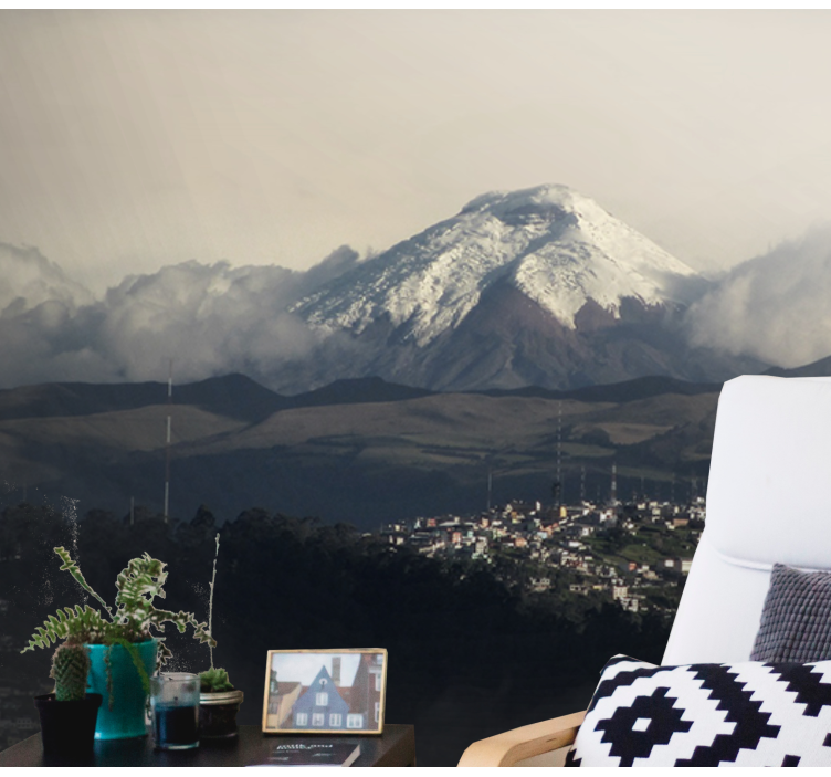 Besneeuwde bergzicht foto behang bergen - TenStickers