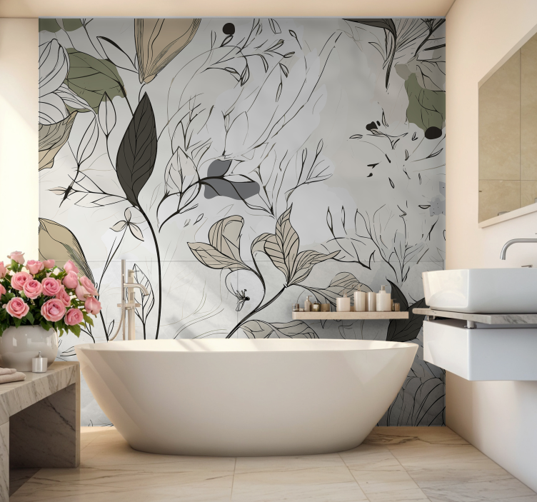 Bloemen tekenen Fotowand badkamer - TenStickers