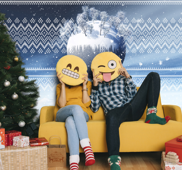 Feestelijke emoji-pret fotobehang kerst - TenStickers