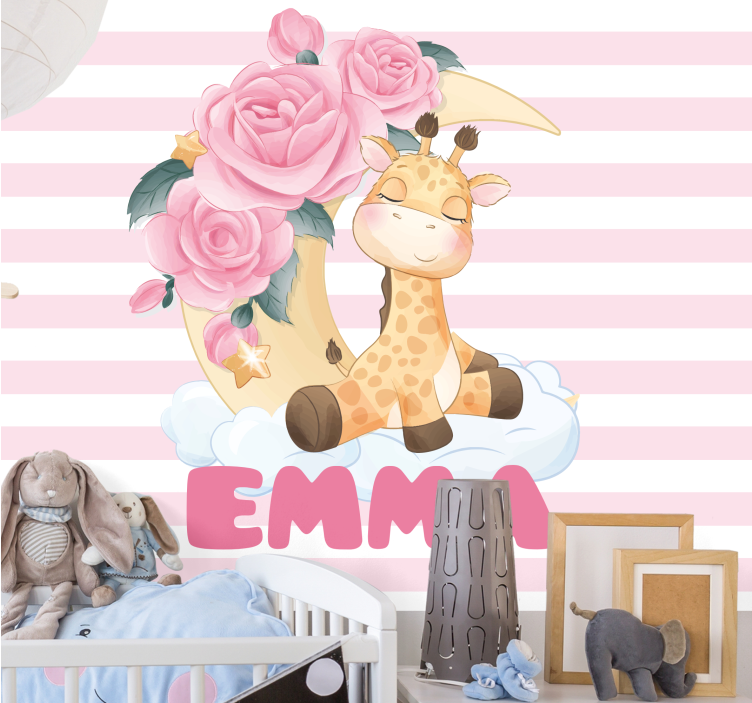 Foto behang kinderkamer giraffe met rozen - TenStickers