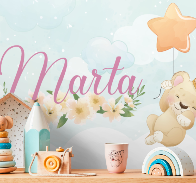 Foto behang kinderkamer schattige leeuw ballon - TenStickers