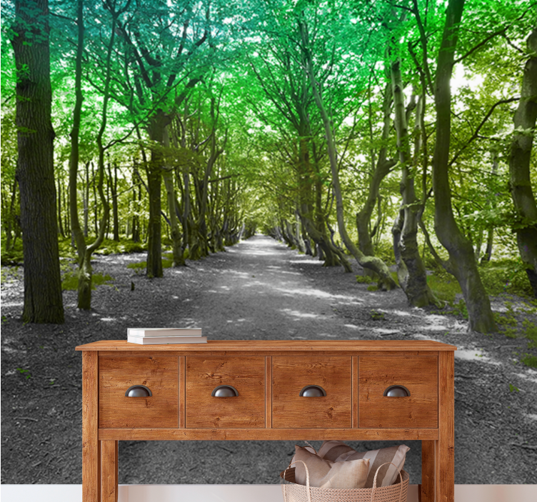 Foto behang natuur lush tree path - TenStickers