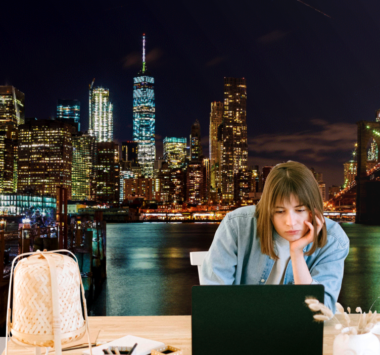 Foto behang new york manhattan nachtscène - TenStickers