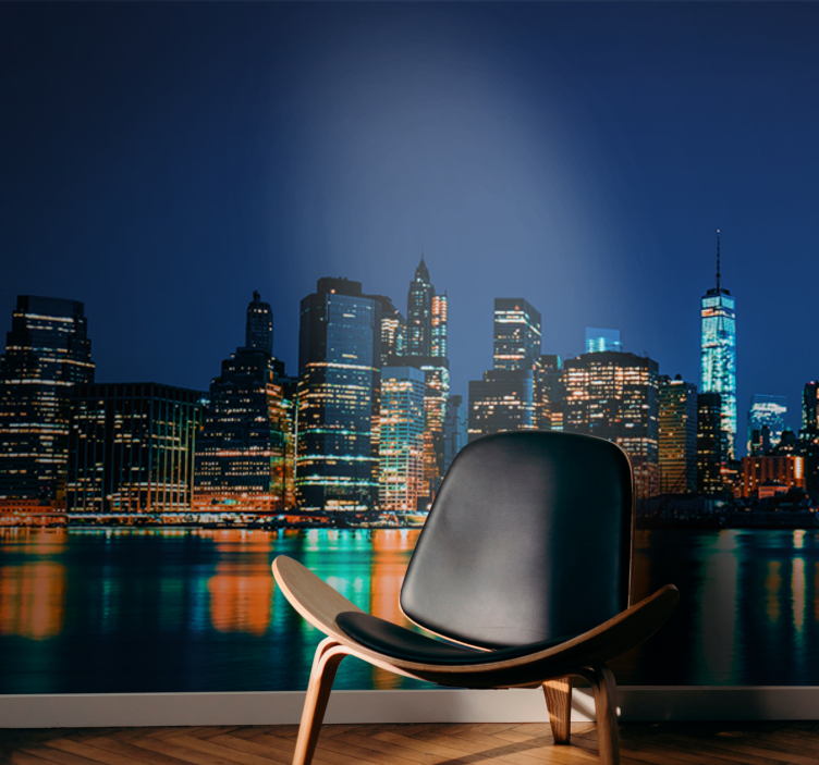 Foto behang new york skyline nacht - TenStickers