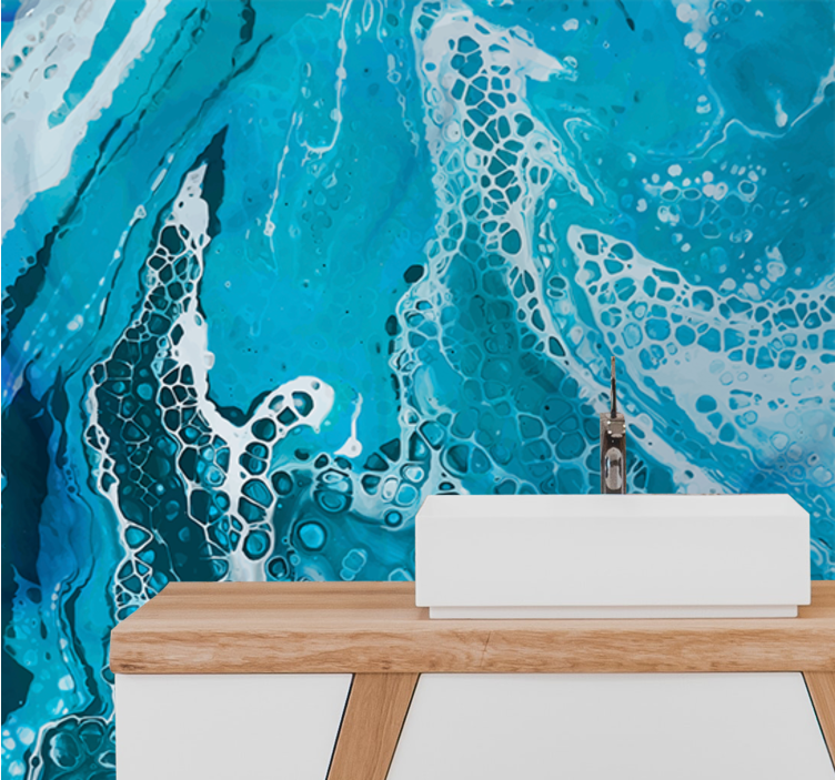 Fotowand badkamer Lichtblauw vloeibaar marmereffect - TenStickers