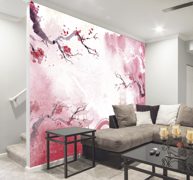 Japans fotobehang in roze en wit - TenStickers