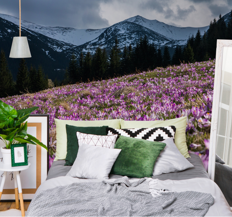 Fotobehang bloemen krokusbloemenveld - TenStickers