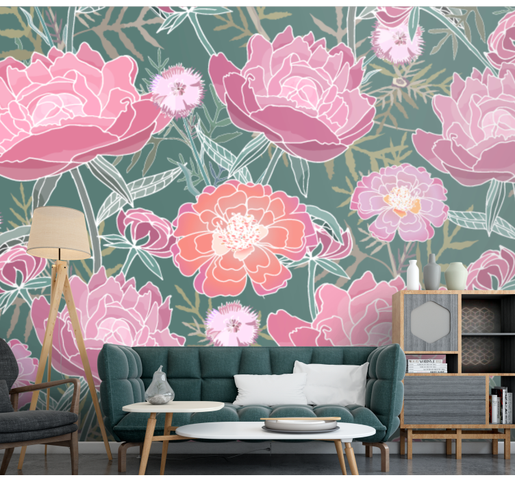 Fotobehang bloemen pioenroos compositie - TenStickers