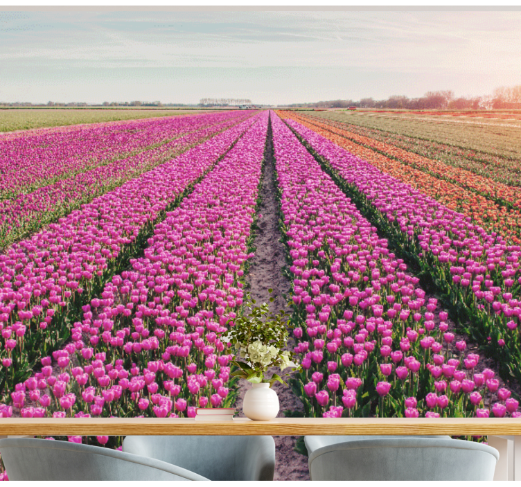 Fotobehang bloemen tulpenweide landschap - TenStickers