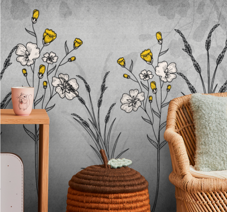 Fotobehang bloemen vintage bloemige schetsen - TenStickers