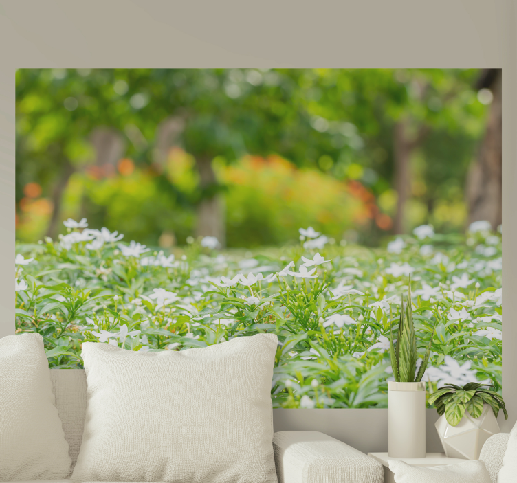 Fotobehang bloemen weelderige witte bloesems - TenStickers