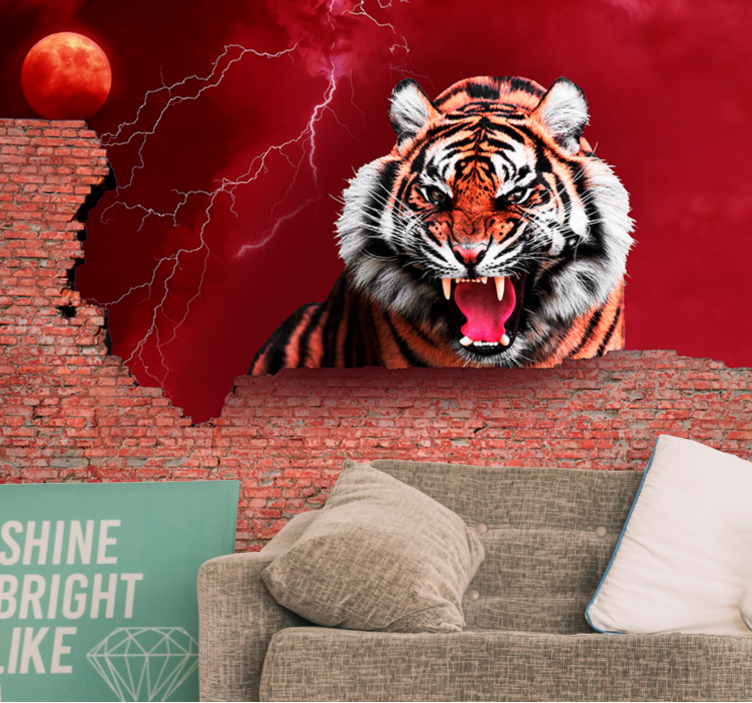 Fotobehang dieren fierce tiger roar - TenStickers