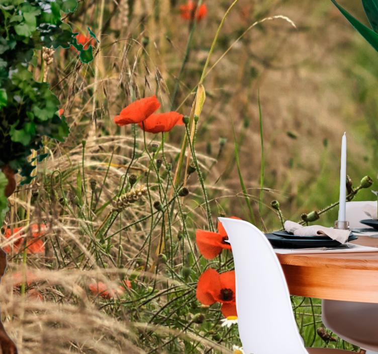 Fotobehang klaprozen veld van klaprozen sereniteit - TenStickers