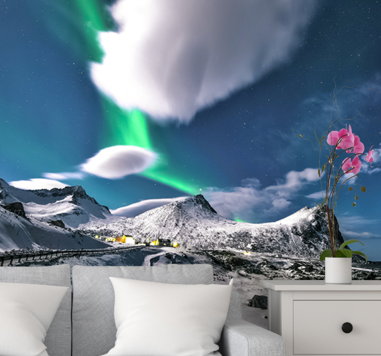 Fotobehang landschap aurora borealis perspectief - TenStickers