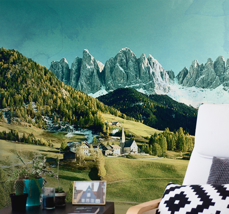 Fotobehang landschap bergdorp landschap - TenStickers