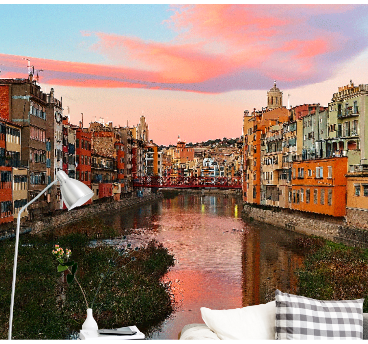 Fotobehang steden en landen girona rivier zonsondergang - TenStickers