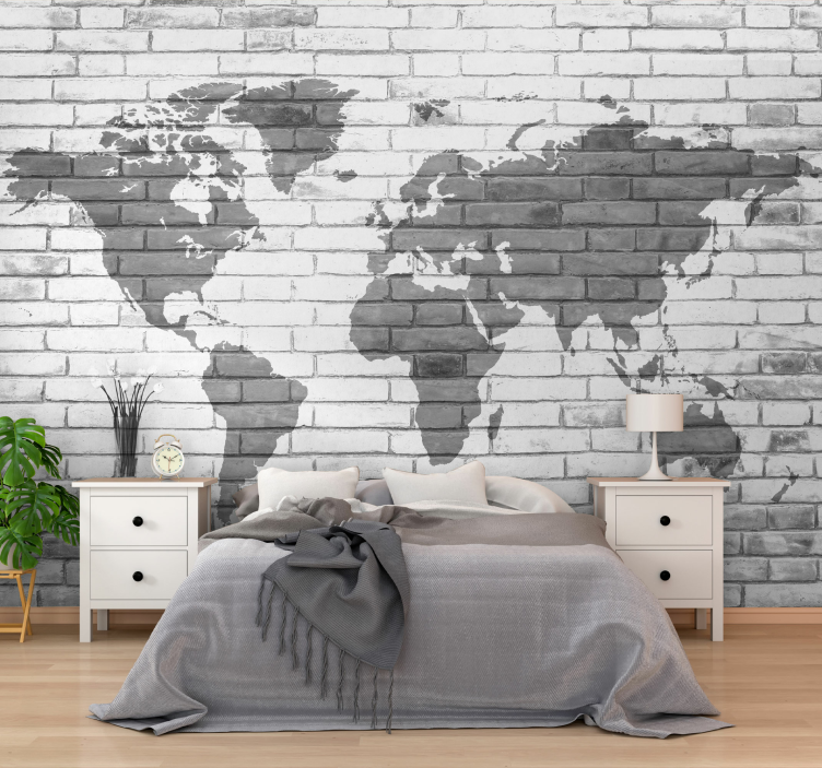 Fotobehang wereldkaart contour van de wereld - TenStickers